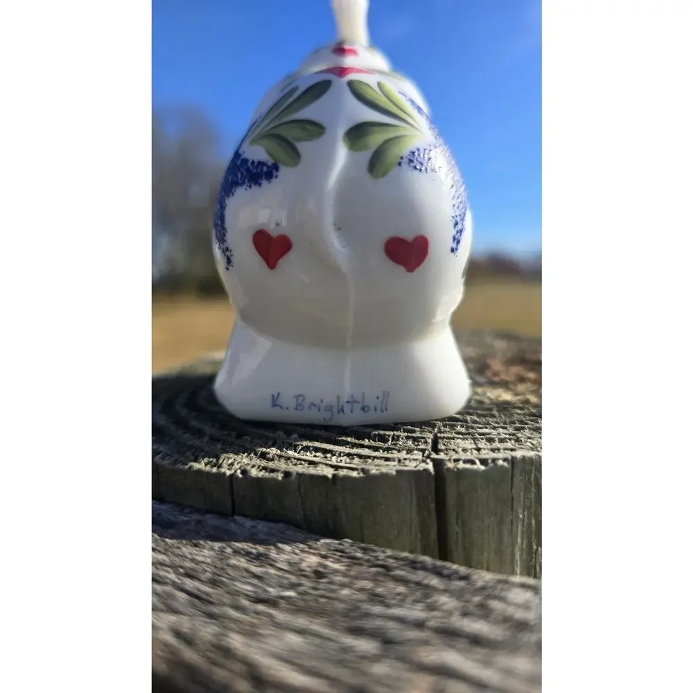 Fenton Glass Hand Painted Elephant Figure K Brightbill Hearts Flowers Blue White